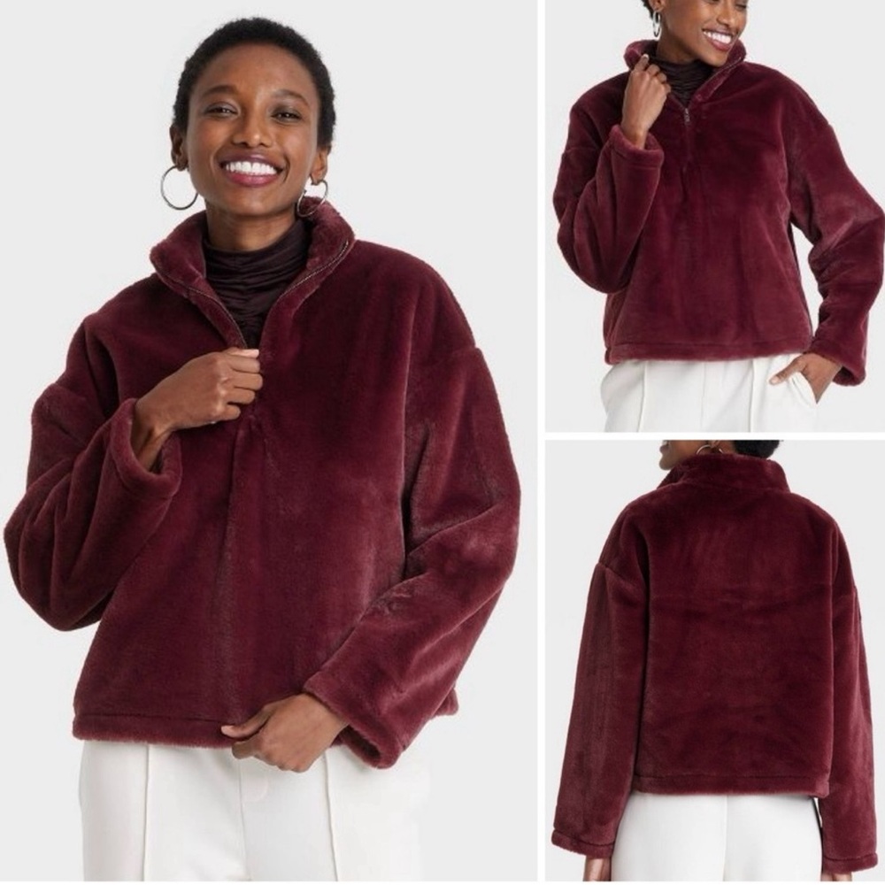 A New Day Faux Fur Quarter Zip Sweatshirt